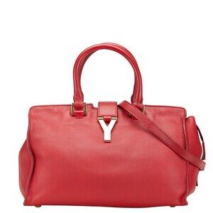 Saint Laurent Cabas Handbag Shoulder Bag Red Leather